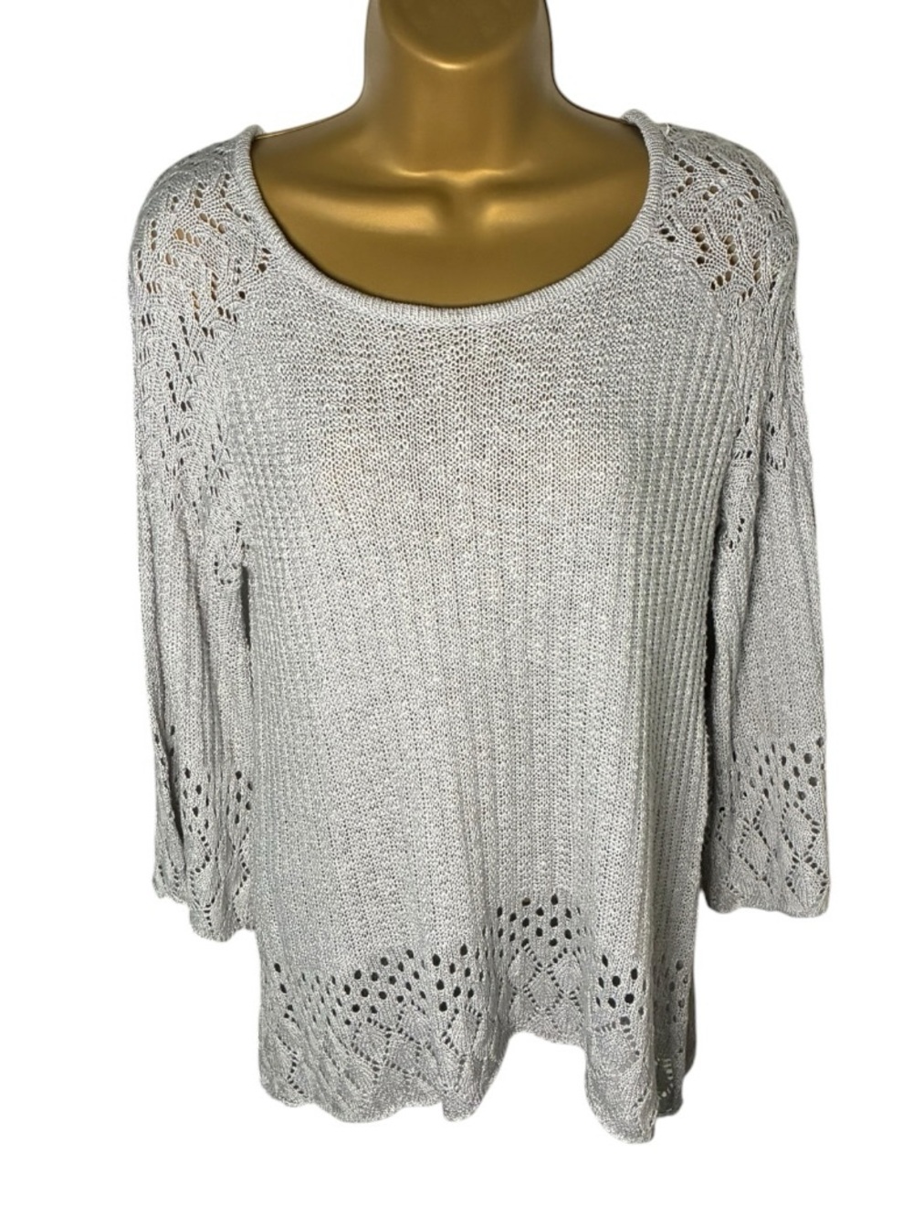 LC Lauren Conrad Gray Open Knit Pointelle Sweater Women’s Small